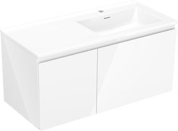 Mexen Orio 100 cm bathroom cabinet with Otis sink right, 1S, 1D, white gloss - 91A13-10047-3-BBFF00-W18P00