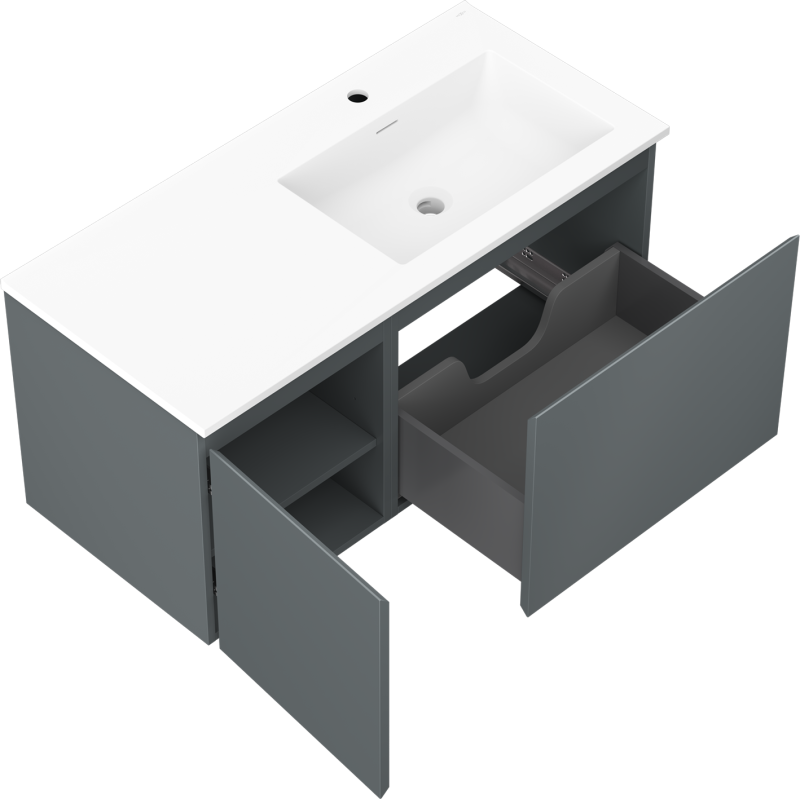 Mexen Orio bathroom cabinet 100 cm with Otis sink right, 1S, 1D, matte graphite/white matte - 91A13-10047-3-BBFF66-W18P01