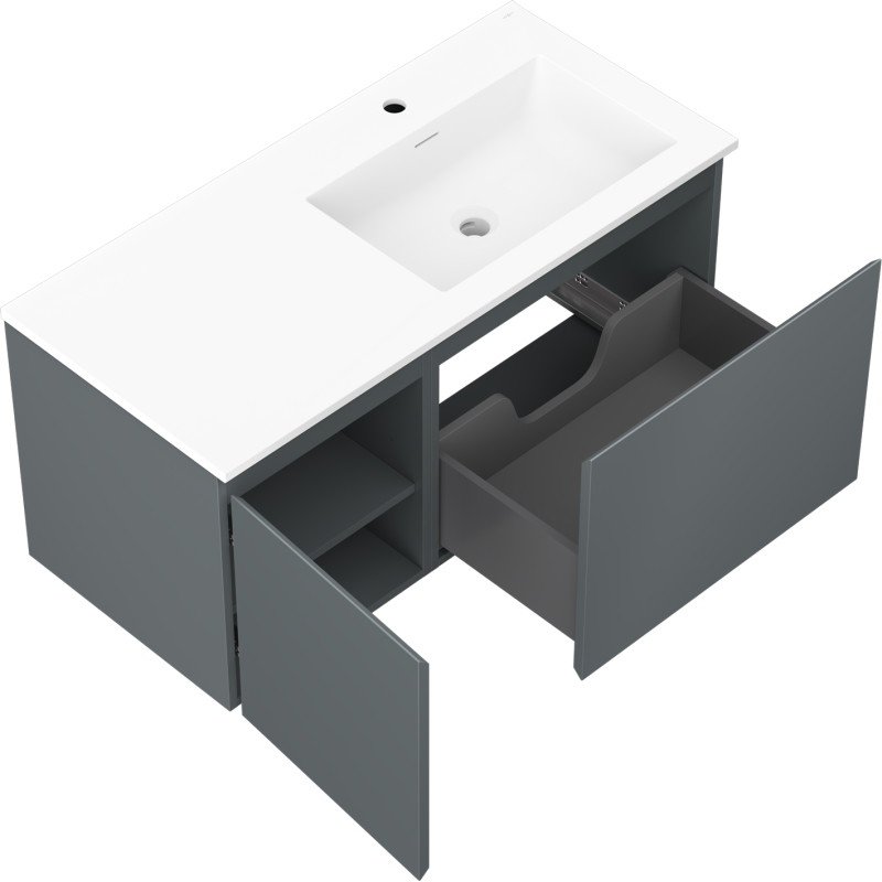 Mexen Orio bathroom cabinet 100 cm with right washbasin Otis, 1S, 1D, graphite matte/white matte - 91A13-10047-3-BBFF66-W18P01