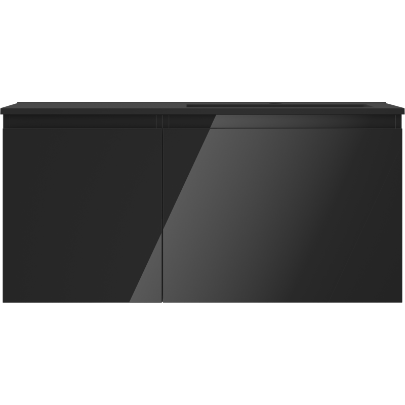 Mexen Orio bathroom cabinet 100 cm with right Otis sink, 1S, 1D, black gloss/black matte - 91A13-10047-3-BBFF70-W18P71