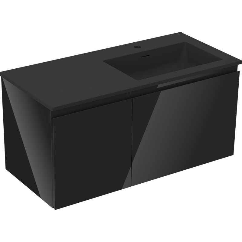 Mexen Orio 100 cm Bathroom Cabinet with Otis Sink Right, 1S, 1D, Black Gloss/Black Matte - 91A13-10047-3-BBFF70-W18P71