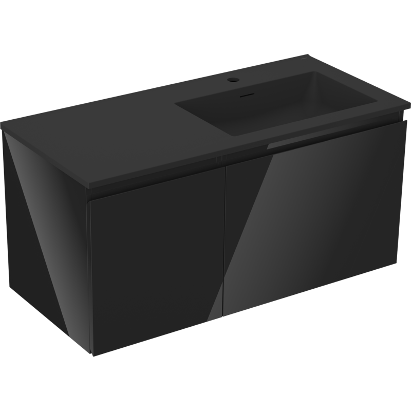 Mexen Orio bathroom cabinet 100 cm with right Otis sink, 1S, 1D, black gloss/black matte - 91A13-10047-3-BBFF70-W18P71