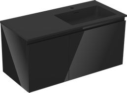 Mexen Orio bathroom cabinet 100 cm with right Otis sink, 1S, 1D, black gloss/black matte - 91A13-10047-3-BBFF70-W18P71