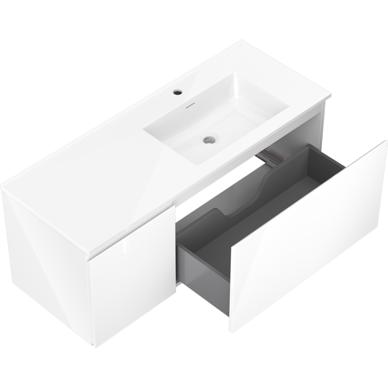 Mexen Orio bathroom cabinet 120 cm with Otis right sink, 1S, 1D, white gloss - 91A13-12047-3-BBFF00-W18P00