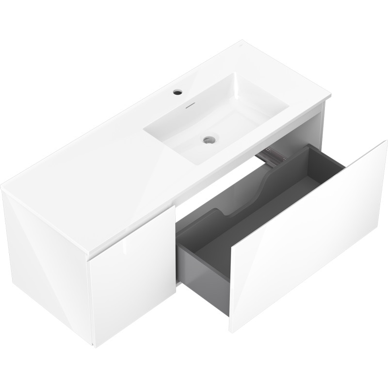 Mexen Orio bathroom cabinet 120 cm with Otis sink right, 1S, 1D, white gloss - 91A13-12047-3-BBFF00-W18P00