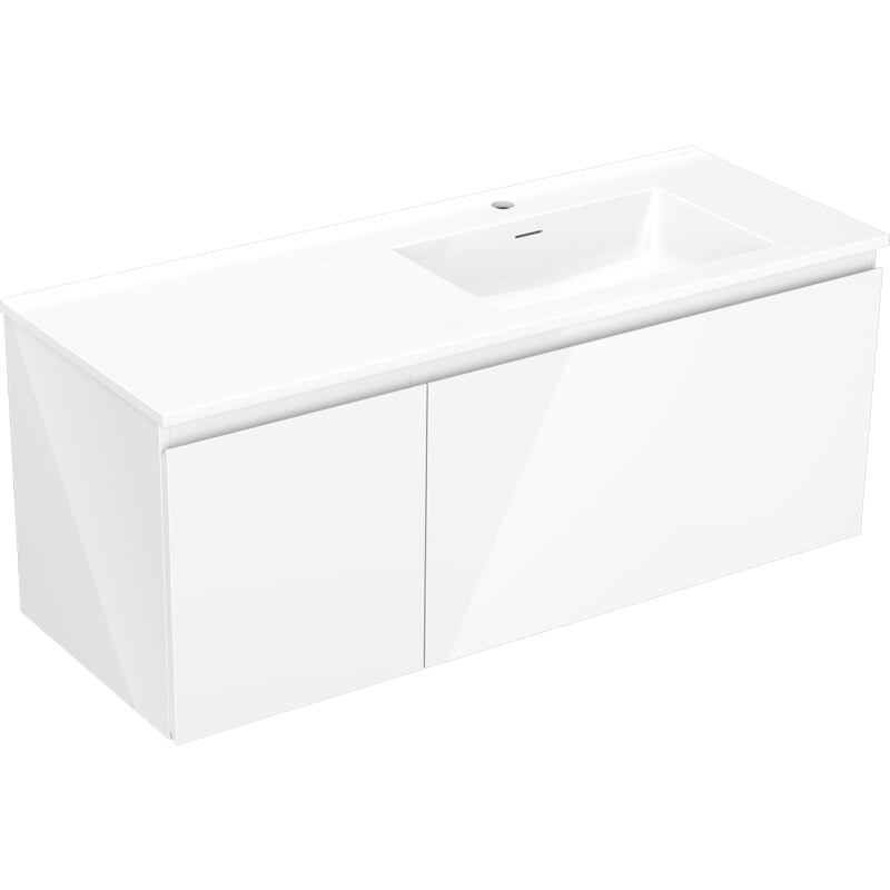 Mexen Orio bathroom cabinet 120 cm with Otis sink right, 1S, 1D, white gloss - 91A13-12047-3-BBFF00-W18P00
