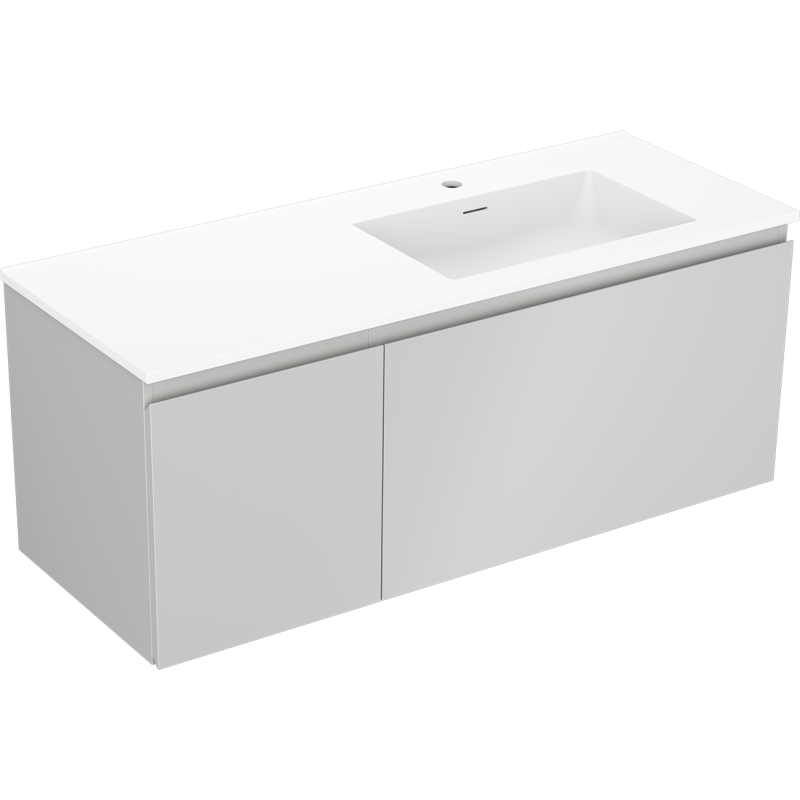 Mexen Orio bathroom cabinet 120 cm with Otis sink right, 1S, 1D, gray matte/white matte - 91A13-12047-3-BBFF62-W18P01