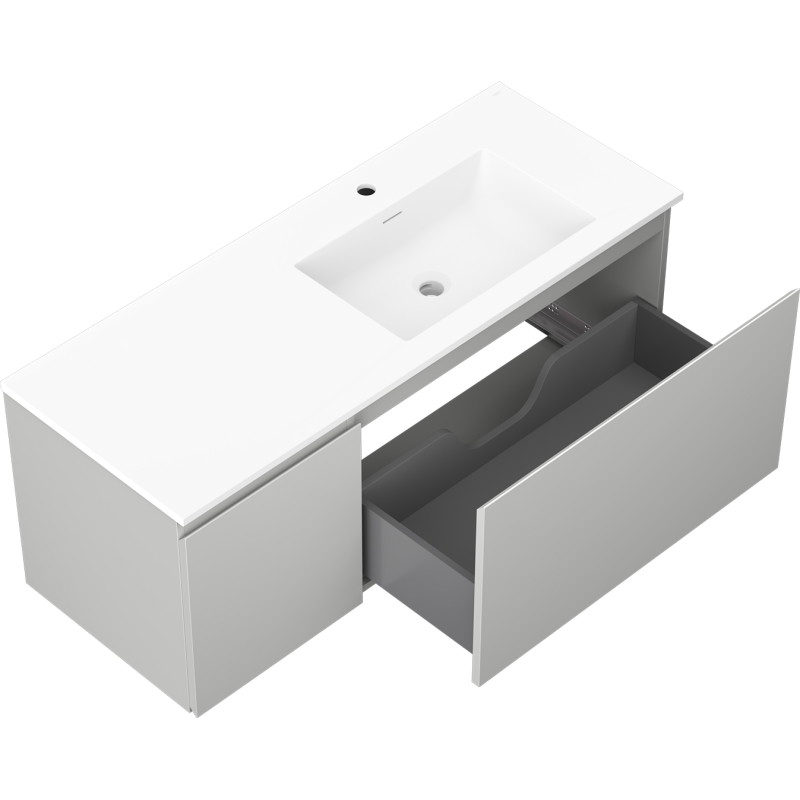 Mexen Orio 120 cm bathroom cabinet with Otis right sink, 1S, 1D, matte gray/white matte - 91A13-12047-3-BBFF62-W18P01