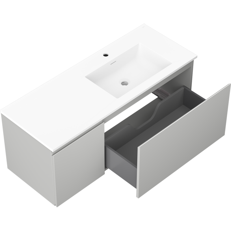 Mexen Orio bathroom cabinet 120 cm with Otis sink right, 1S, 1D, gray matte/white matte - 91A13-12047-3-BBFF62-W18P01