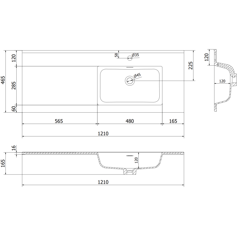 Mexen Orio bathroom cabinet 120 cm with Otis right sink, 1S, 1D, graphite matte/white matte - 91A13-12047-3-BBFF66-W18P01