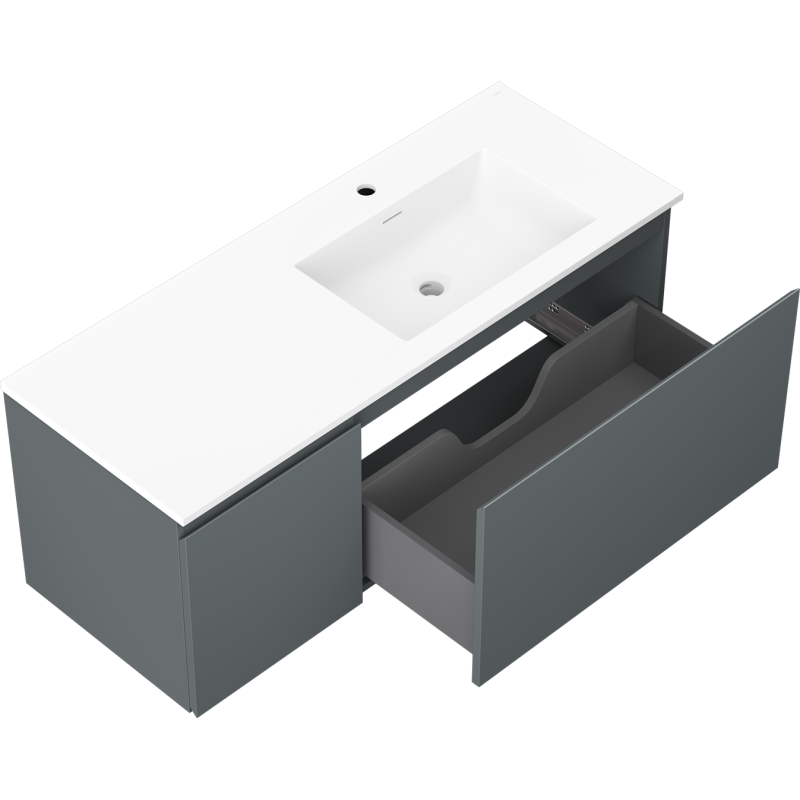 Mexen Orio bathroom cabinet 120 cm with Otis right sink, 1S, 1D, graphite matte/white matte - 91A13-12047-3-BBFF66-W18P01