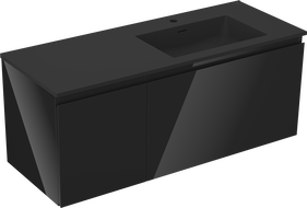 Mexen Orio bathroom cabinet 120 cm with Otis sink right, 1S, 1D, black gloss/matte black - 91A13-12047-3-BBFF70-W18P71