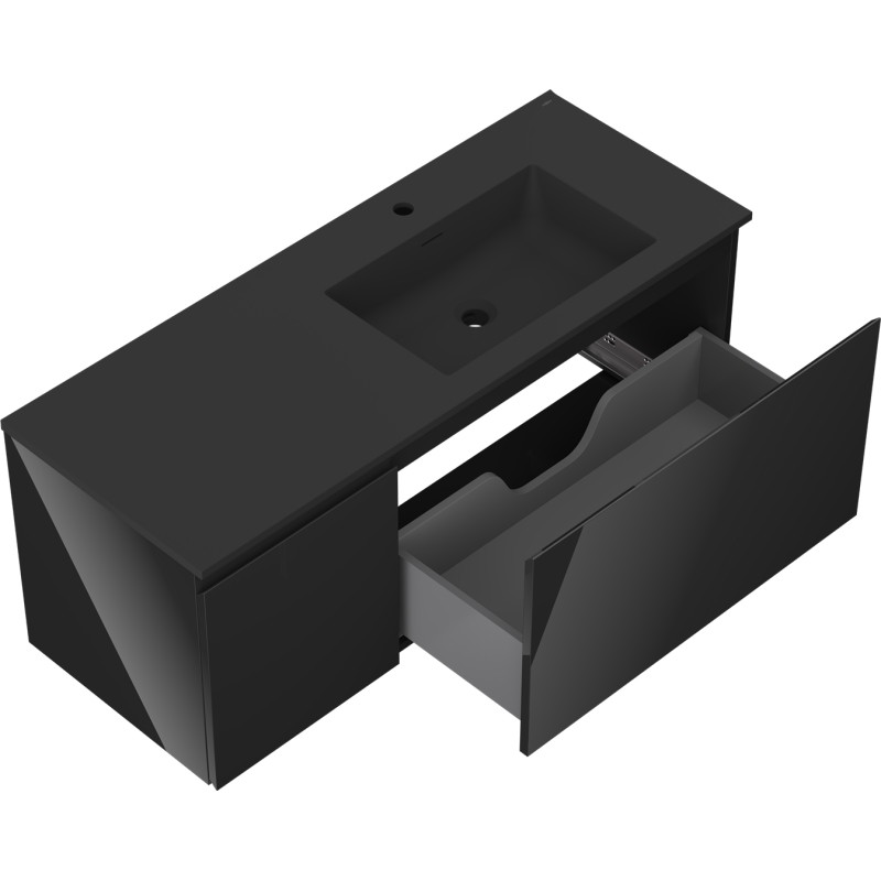 Mexen Orio bathroom cabinet 120 cm with Otis sink right, 1S, 1D, black gloss/matte black - 91A13-12047-3-BBFF70-W18P71