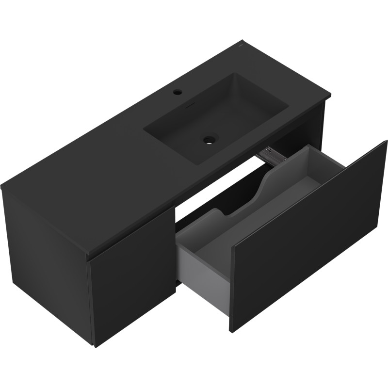 Mexen Orio 120 cm bathroom cabinet with Otis sink right, 1S, 1D, black matte - 91A13-12047-3-BBFF71-W18P71