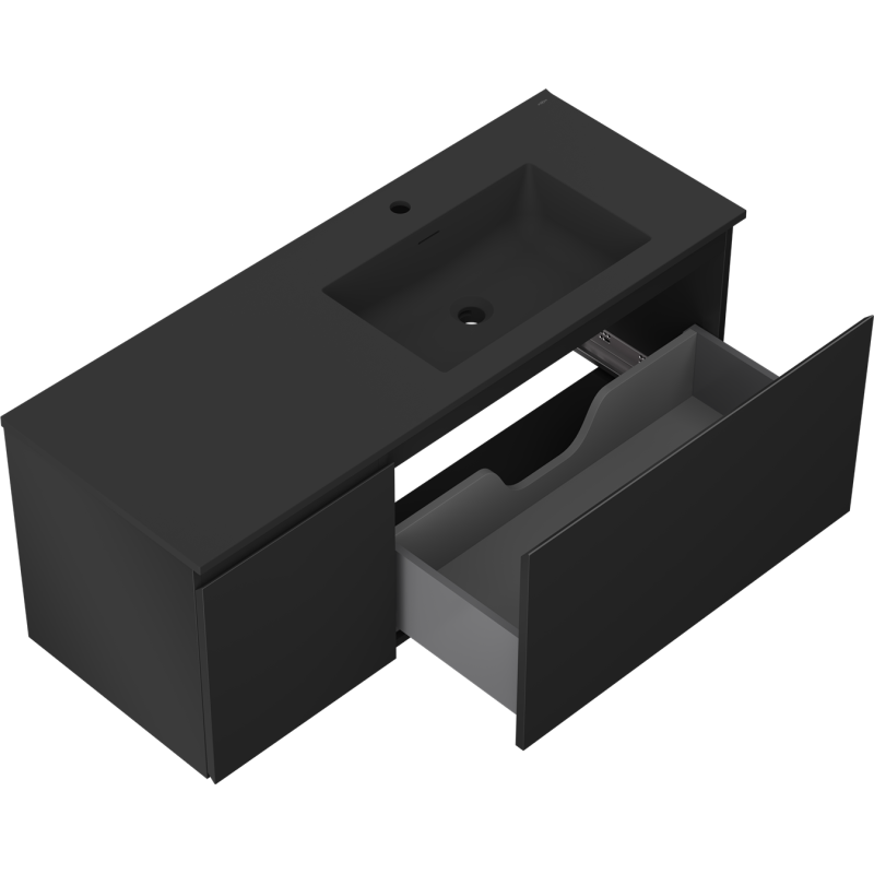 Mexen Orio bathroom cabinet 120 cm with Otis right sink, 1S, 1D, black matte - 91A13-12047-3-BBFF71-W18P71