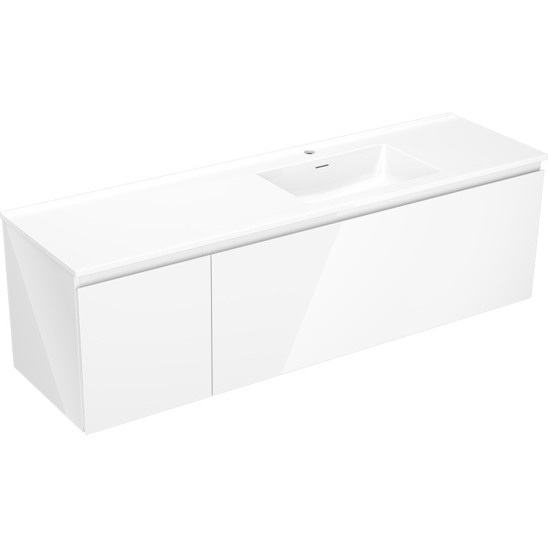 Mexen Orio 160 cm bathroom cabinet with Otis right sink, 1S, 1D, white gloss - 91A13-16047-3-BBFF00-W18P00