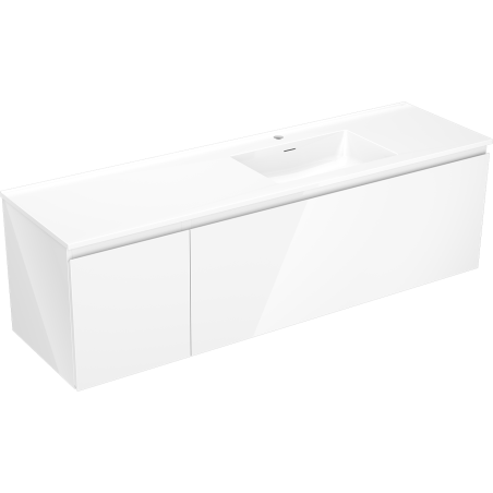 Mexen Orio 160 cm bathroom cabinet with Otis right sink, 1S, 1D, white gloss - 91A13-16047-3-BBFF00-W18P00