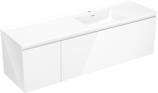 Mexen Orio bathroom cabinet 160 cm with Otis right washbasin, 1S, 1D, white gloss - 91A13-16047-3-BBFF00-W18P00