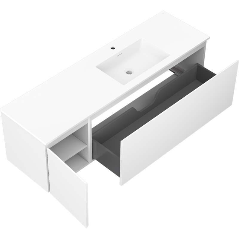 Mexen Orio 160 cm bathroom cabinet with right Otis sink, 1S, 1D, white matte - 91A13-16047-3-BBFF01-W18P01