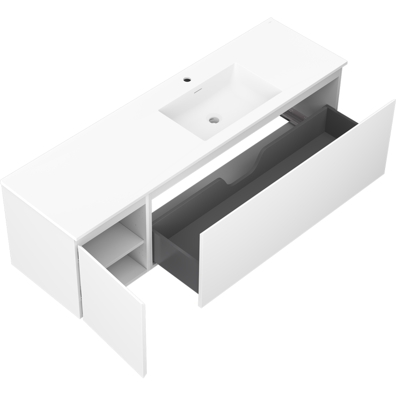Mexen Orio bathroom cabinet 160 cm with right Otis washbasin, 1S, 1D, white matte - 91A13-16047-3-BBFF01-W18P01