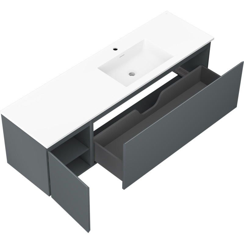Mexen Orio 160 cm bathroom cabinet with right-side Otis sink, 1 drawer, 1 door, matte graphite/white matte