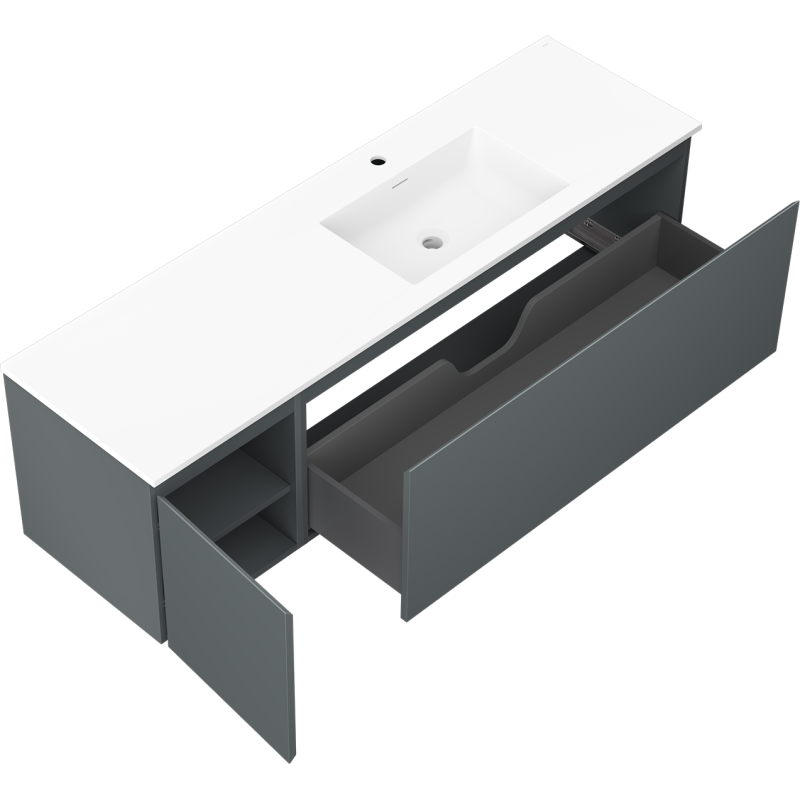 Mexen Orio bathroom cabinet 160 cm with Otis right sink, 1S, 1D, matte graphite/white matte - 91A13-16047-3-BBFF66-W18P01