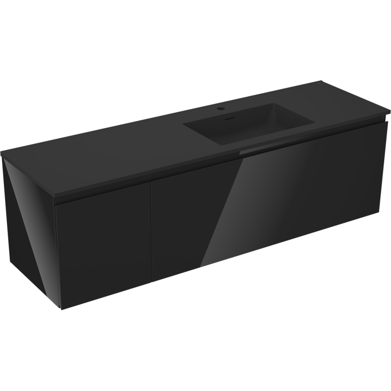Mexen Orio bathroom cabinet 160 cm with Otis right sink, 1S, 1D, black gloss/black matte - 91A13-16047-3-BBFF70-W18P71