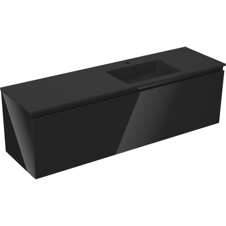 Mexen Orio bathroom cabinet 160 cm with Otis right sink, 1S, 1D, black gloss/black matte - 91A13-16047-3-BBFF70-W18P71