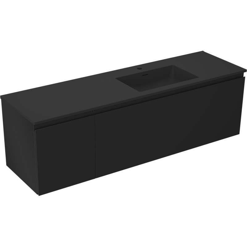 Mexen Orio 160 cm bathroom cabinet with right sink Otis, 1S, 1D, black matte - 91A13-16047-3-BBFF71-W18P71