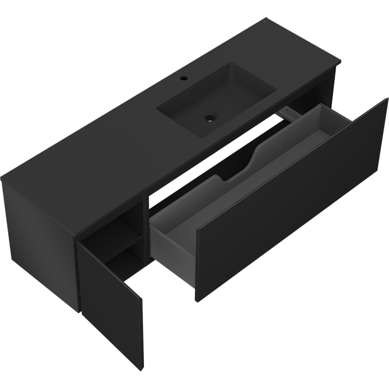 Mexen Orio bathroom cabinet 160 cm with Otis right sink, 1S, 1D, black matte - 91A13-16047-3-BBFF71-W18P71