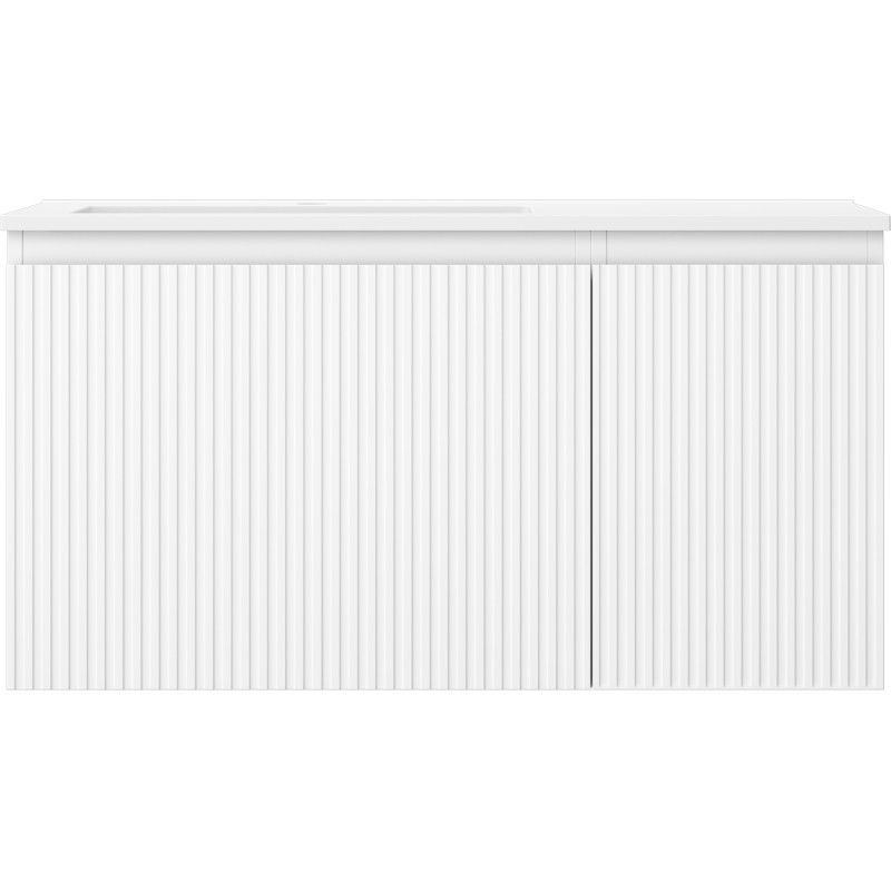 Mexen Rivel 90 cm Bathroom Cabinet with Otis Left Sink, 1S, 1D, Fluted, White Matte - 91A23-09047-3-BBFF01-W18L01
