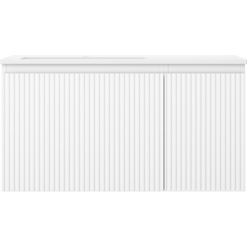 Mexen Rivel bathroom cabinet 90 cm with Otis left sink, 1S, 1D, grooved, white matte - 91A23-09047-3-BBFF01-W18L01