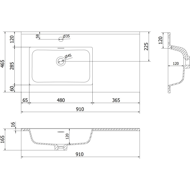 Mexen Rivel 90 cm bathroom cabinet with Otis left sink, 1S, 1D, grooved, gray matte/white matte - 91A23-09047-3-BBFF62-W18L01