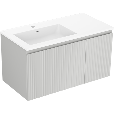 Mexen Rivel 90 cm bathroom cabinet with Otis left sink, 1S, 1D, grooved, gray matte/white matte - 91A23-09047-3-BBFF62-W18L01