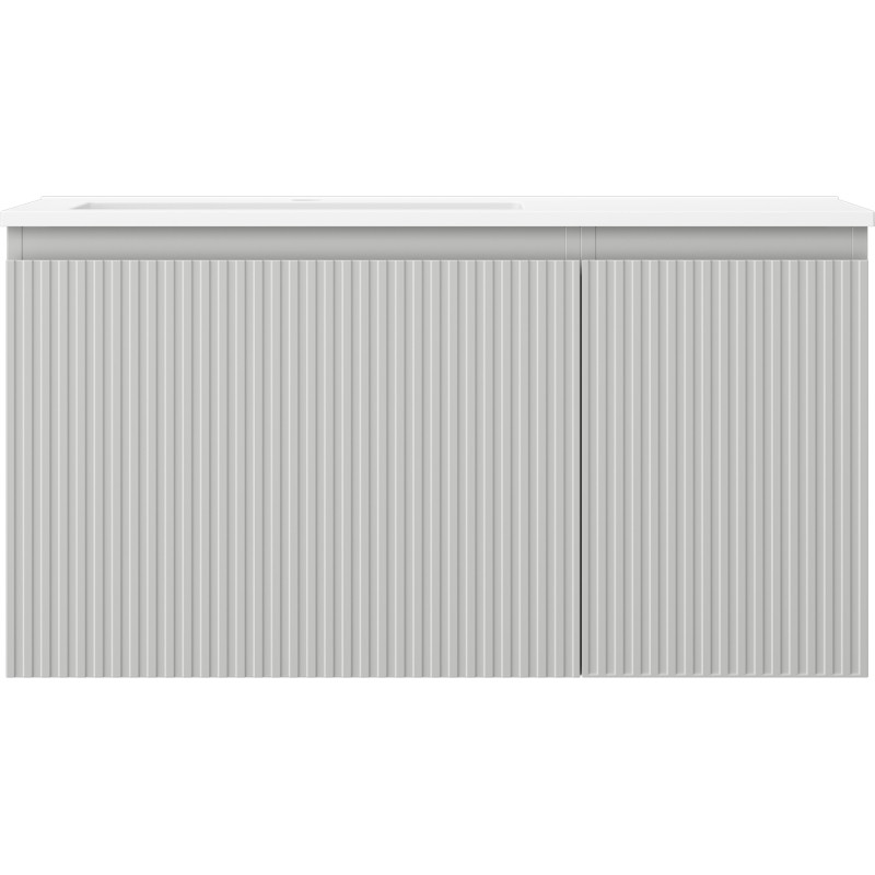 Mexen Rivel 90 cm bathroom cabinet with Otis left sink, 1S, 1D, grooved, gray matte/white matte - 91A23-09047-3-BBFF62-W18L01