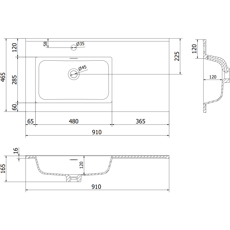 Mexen Rivel bathroom cabinet 90 cm with left Otis sink, 1S, 1D, grooved, black matte - 91A23-09047-3-BBFF71-W18L71