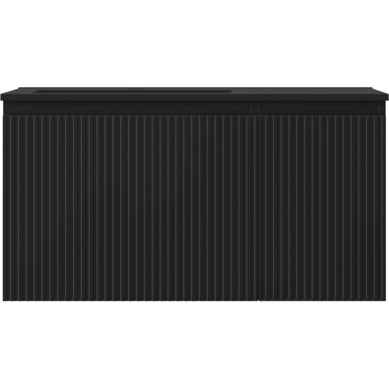 Mexen Rivel 90 cm Bathroom Cabinet with Left Otis Sink, 1 Drawer, 1 Door, Fluted, Black Matte - 91A23-09047-3-BBFF71-W18L71