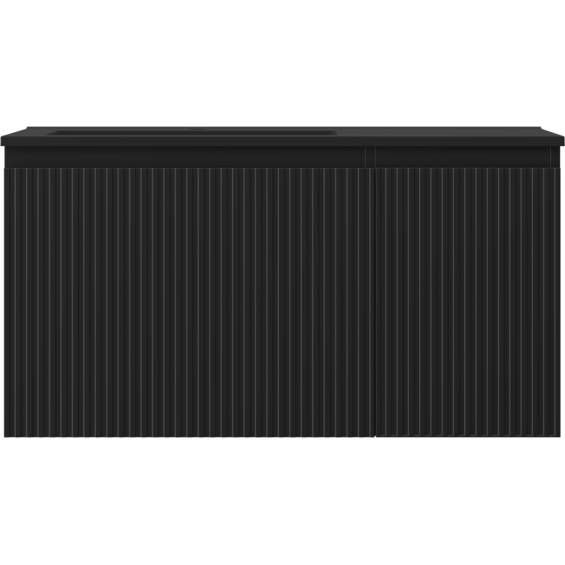 Mexen Rivel bathroom cabinet 90 cm with left Otis sink, 1S, 1D, grooved, black matte - 91A23-09047-3-BBFF71-W18L71