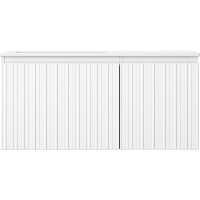 Mexen Rivel 100 cm bathroom cabinet with Otis left sink, 1S, 1D, grooved, white matte - 91A23-10047-3-BBFF01-W18L01
