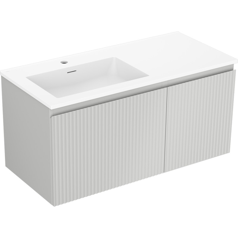 Mexen Rivel 100 cm Bathroom Cabinet with Left Otis Sink, 1S, 1D, Grooved, Gray Matte/White Matte - 91A23-10047-3-BBFF62-W18L01