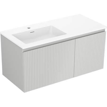 Mexen Rivel 100 cm Bathroom Cabinet with Left Otis Sink, 1S, 1D, Grooved, Gray Matte/White Matte - 91A23-10047-3-BBFF62-W18L01