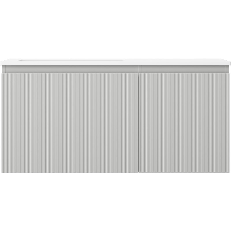 Mexen Rivel 100 cm Bathroom Cabinet with Left Otis Sink, 1S, 1D, Grooved, Gray Matte/White Matte - 91A23-10047-3-BBFF62-W18L01