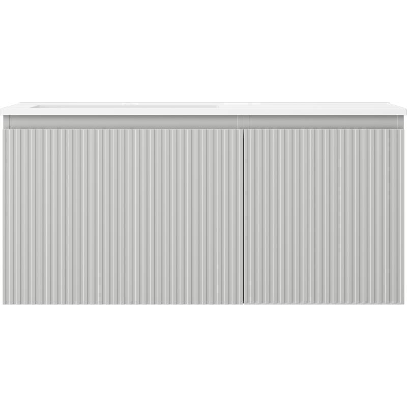 Mexen Rivel Bathroom Cabinet 100 cm with Otis Left Sink, 1S, 1D, Grooved, Gray Matte/White Matte - 91A23-10047-3-BBFF62-W18L01