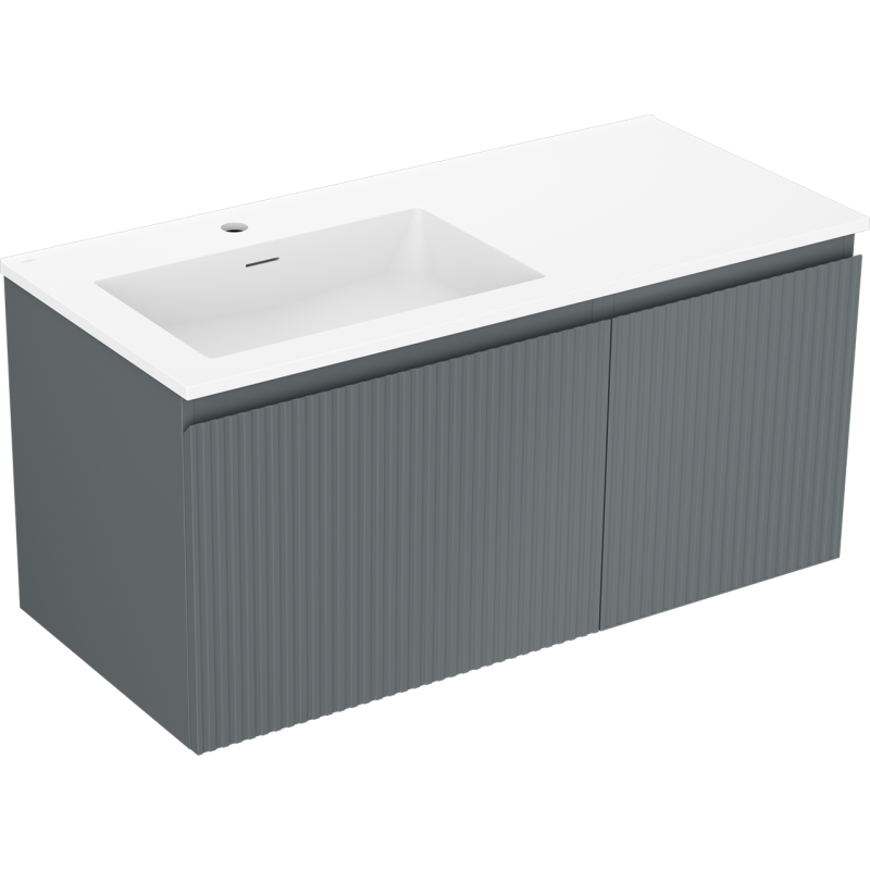 Mexen Rivel 100 cm bathroom cabinet with left Otis sink, 1S, 1D, grooved, matte graphite/white matte
