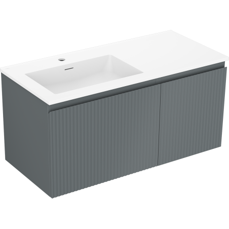 Mexen Rivel 100 cm bathroom cabinet with left Otis sink, 1S, 1D, grooved, matte graphite/white matte