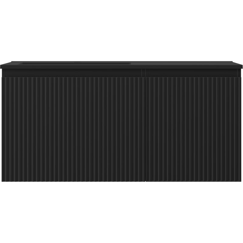 Mexen Rivel 100 cm bathroom cabinet with Otis left sink, 1S, 1D, grooved, black matte - 91A23-10047-3-BBFF71-W18L71