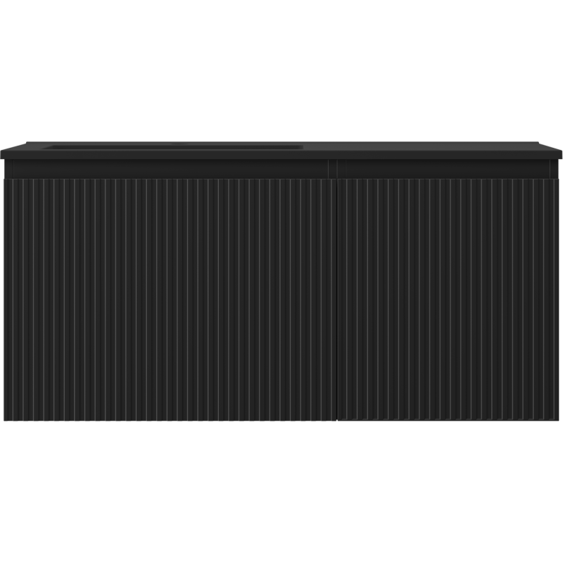 Mexen Rivel bathroom cabinet 100 cm with Otis left washbasin, 1S, 1D, ribbed, black matte - 91A23-10047-3-BBFF71-W18L71