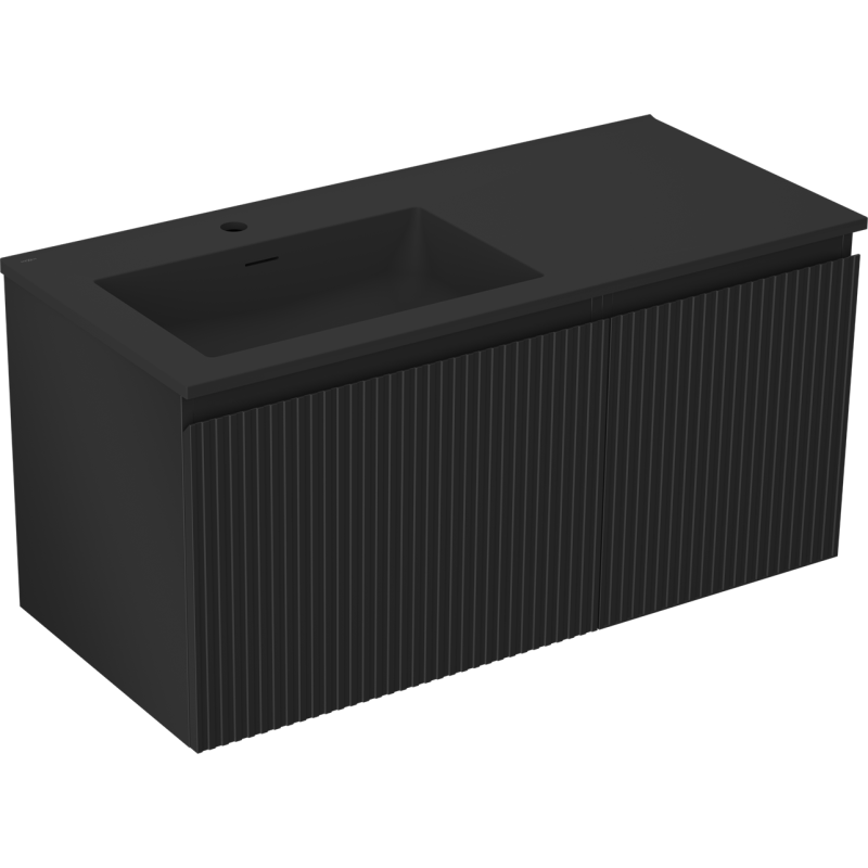 Mexen Rivel bathroom cabinet 100 cm with Otis left washbasin, 1S, 1D, ribbed, black matte - 91A23-10047-3-BBFF71-W18L71