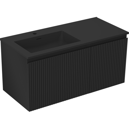 Mexen Rivel 100 cm bathroom cabinet with Otis left sink, 1S, 1D, grooved, black matte - 91A23-10047-3-BBFF71-W18L71