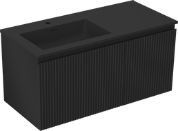 Mexen Rivel 100 cm bathroom cabinet with Otis left sink, 1S, 1D, grooved, black matte - 91A23-10047-3-BBFF71-W18L71
